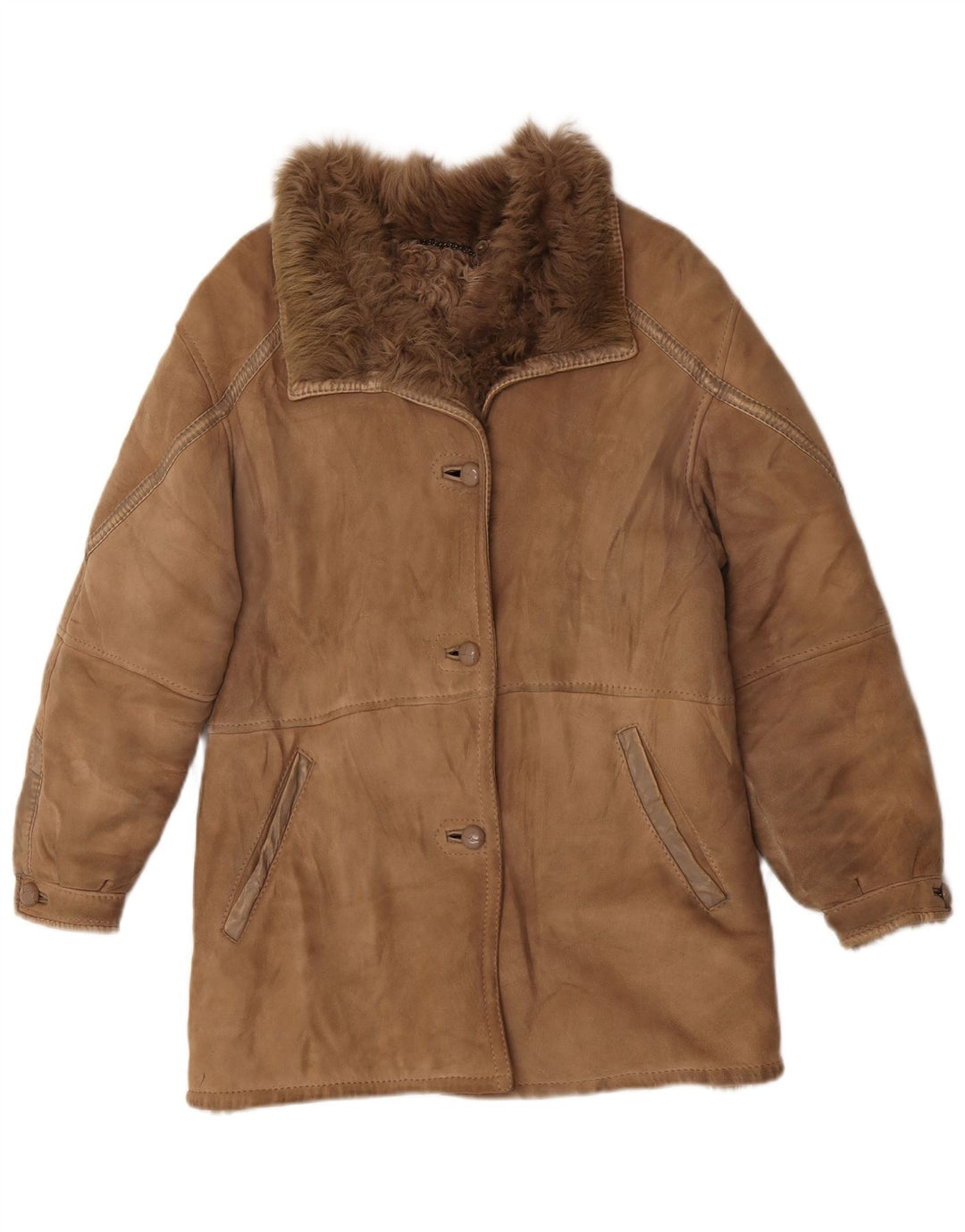 veste en peau de mouton femme vintage IT 44 peau de mouton beige moyen