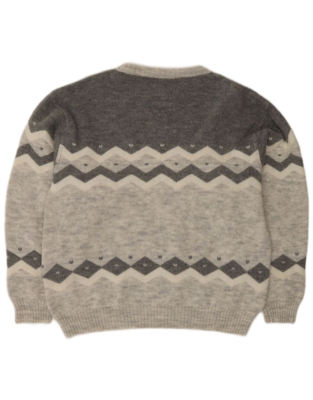 vintage Mens Crew Neck Jumper Pull EU 50 Gris Moyen Colourblock Classique