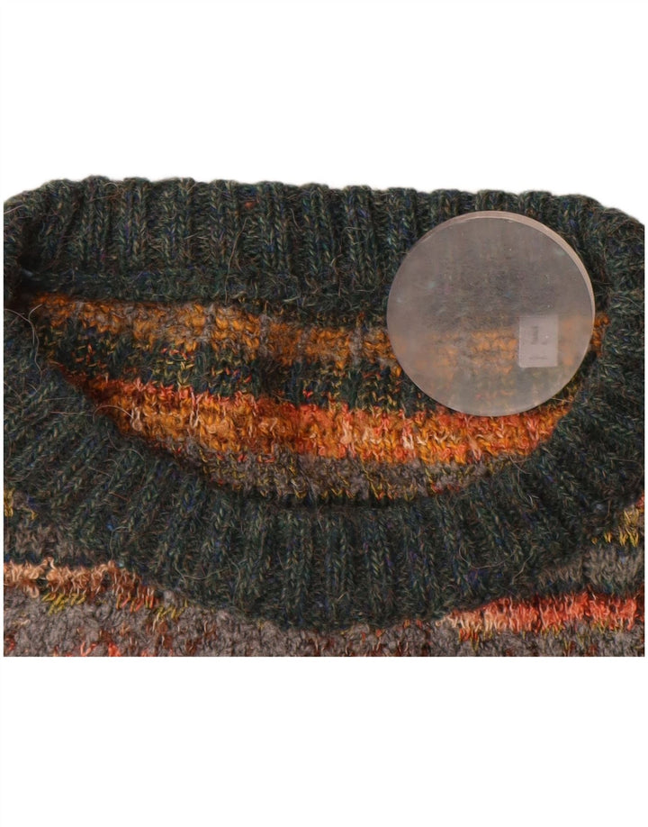 vintage Mens Crew Neck Jumper Pull Grand Gris Rayé