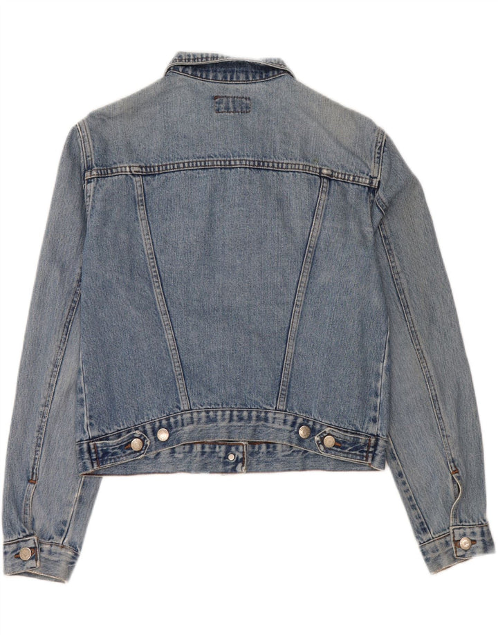 VINTAGE Veste en denim crop femme UK 14 Bleu moyen