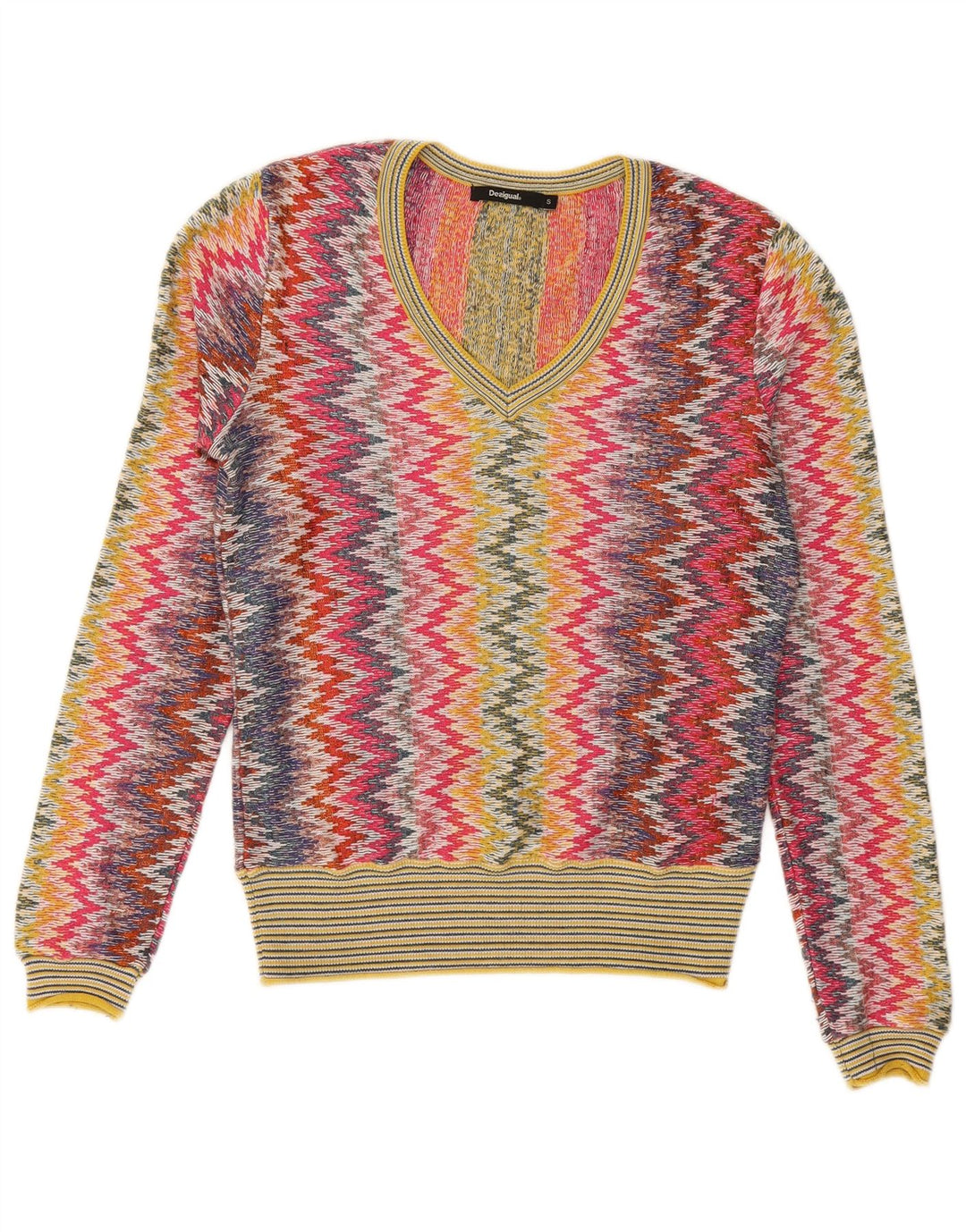 DESIGUAL Pull col V pour femme UK 10 Petit chevron multicolore