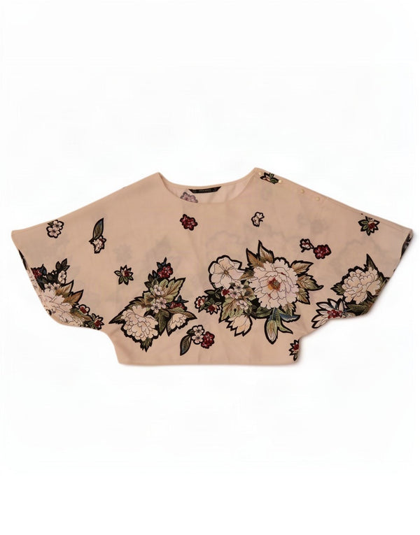 Zara Womens Crop Blouse Top UK 6 XS Blanc Floral