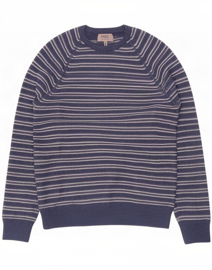 Marks & Spencer Pull à col rond pour homme Bleu marine rayé