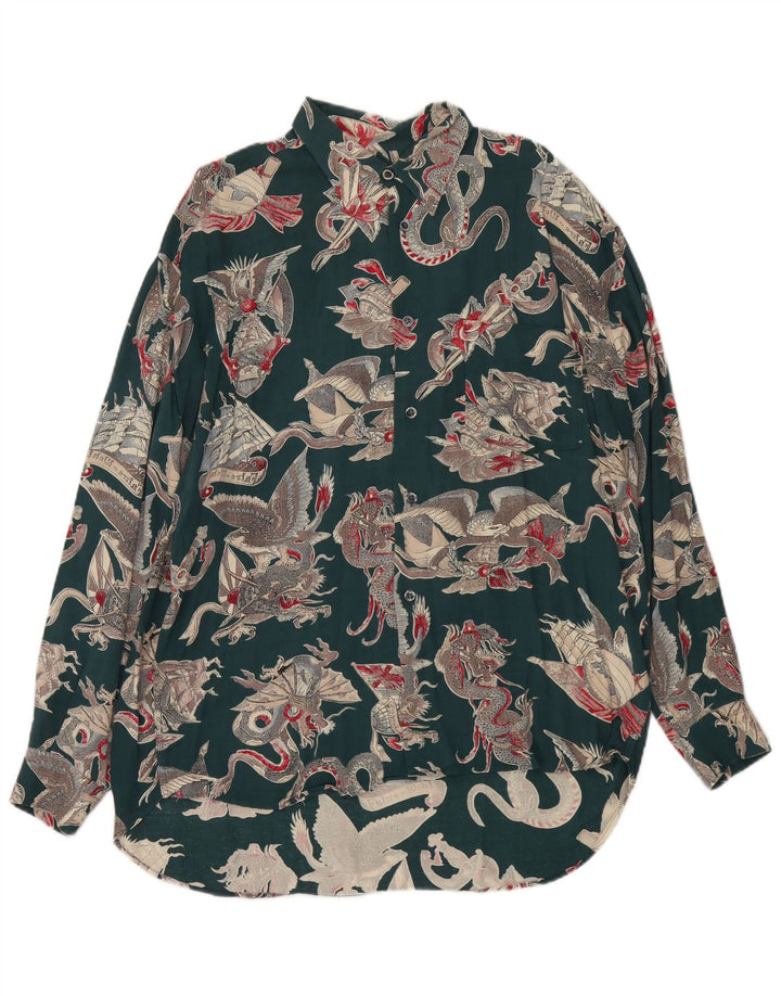 Chemise à motif abstrait vintage pour hommes grande viscose verte