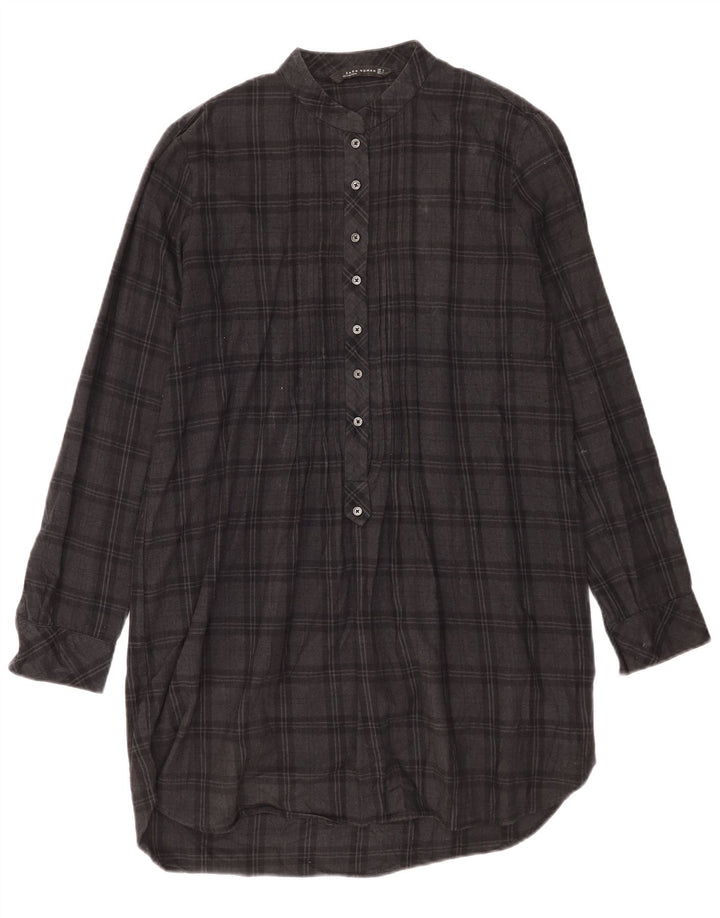 Zara Robe droite à manches longues pour femme UK 44 Gris moyen à carreaux