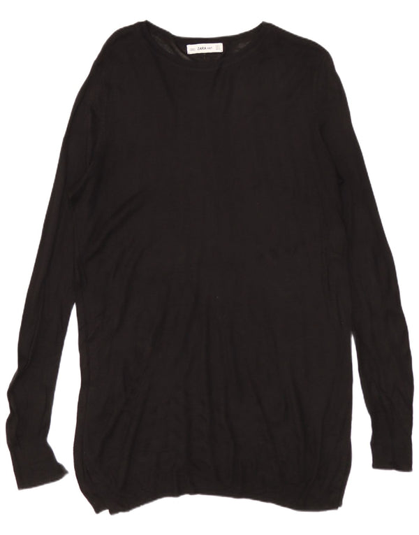Zara Womens Longline Oversized Boat Neck Jumper Sweater UK 10 Small Black