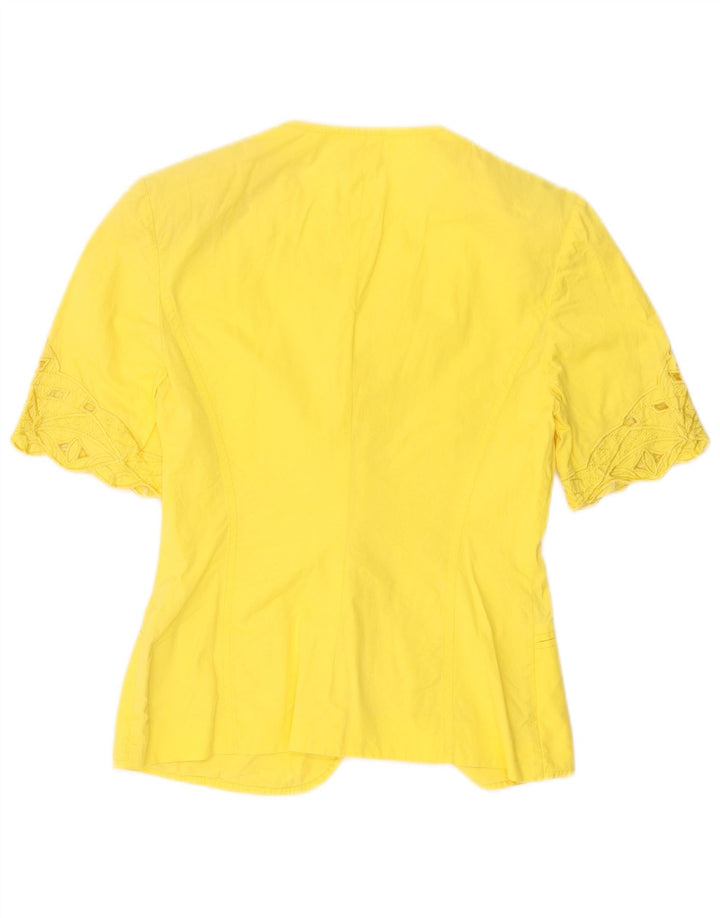 vintage Femme Manches Courtes Cardigan Top IT 42 Coton Jaune Moyen