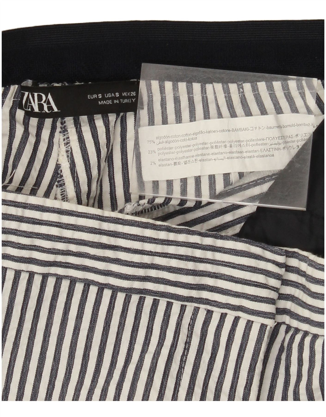 Pantalon Chino Slim Femme ZARA Petit W26 L27 Coton Rayé Blanc