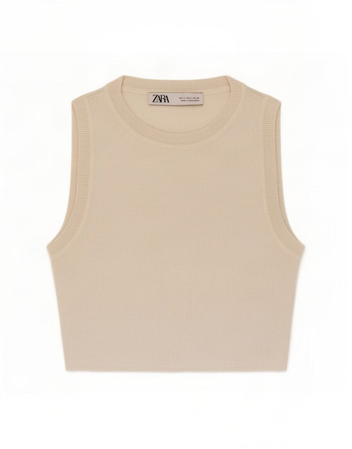 Zara Femme Crop Top UK 8 Petit Viscose Blanc