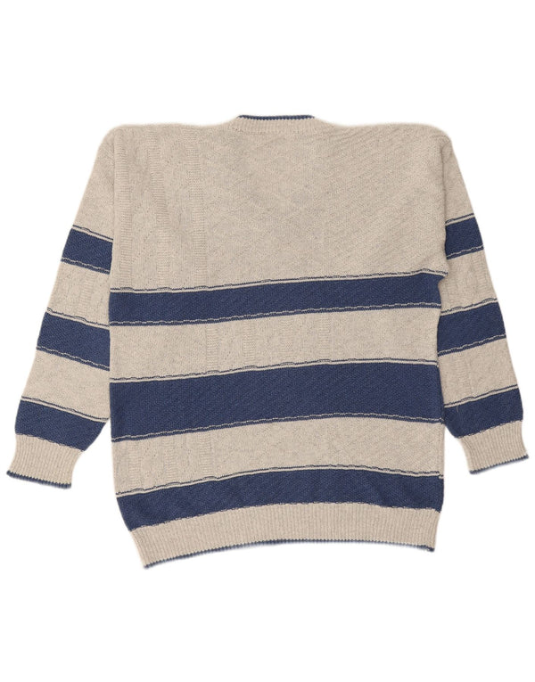 VINTAGE Pull col V homme grand gris rayé