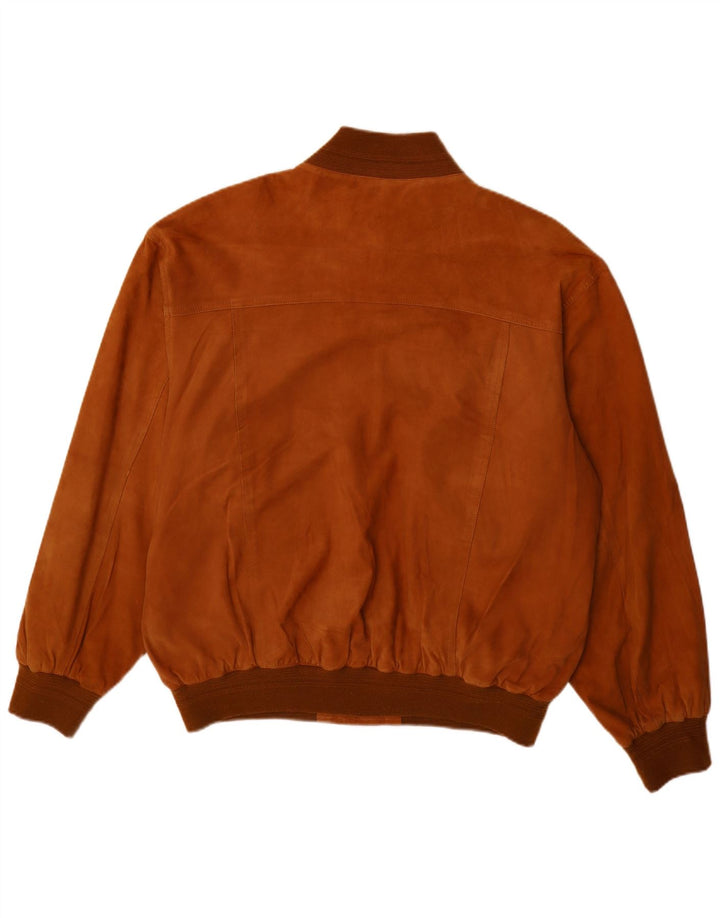 vintage Mens Suede Bomber Jacket IT 56 3XL Cuir Marron