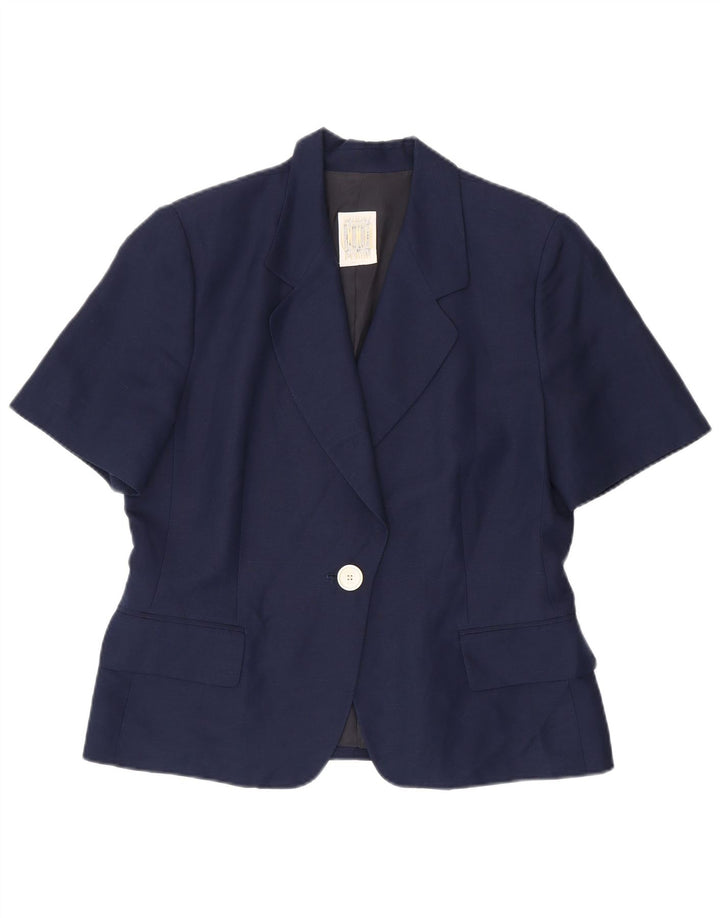 Ferre Womens 001 1 Bouton Veste Blazer à Manches Courtes UK 18 XL Bleu Marine