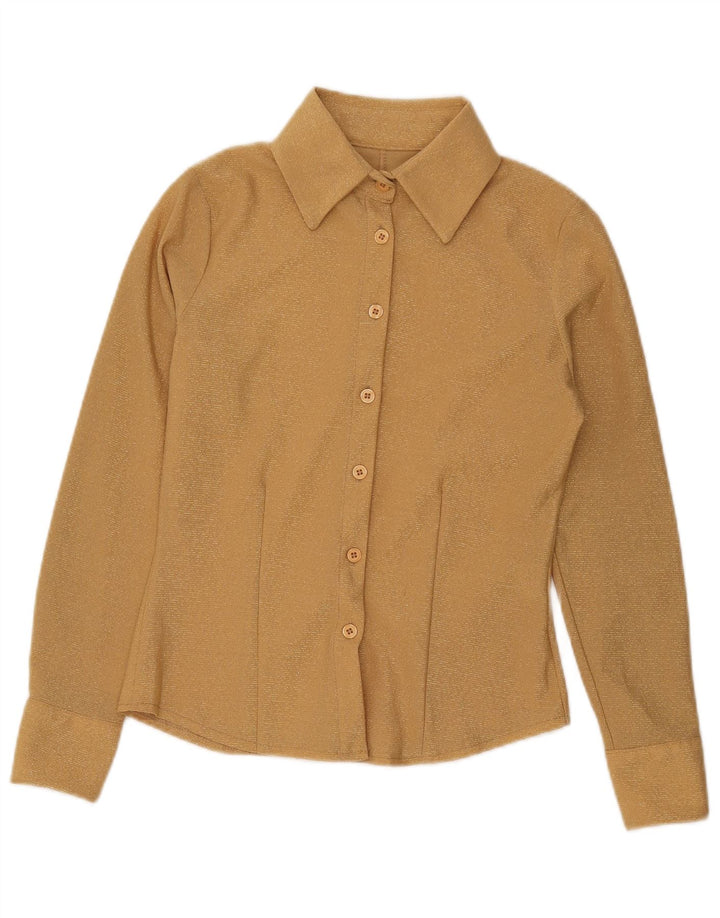 chemise femme vintage UK 10 Petit polyester doré