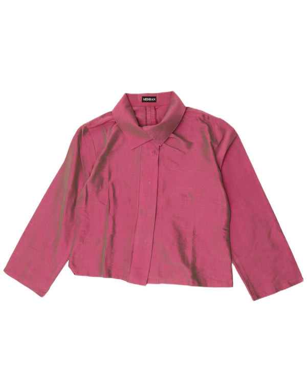 vintage Femmes 3/4 Manches Crop Shirt Blouse UK 18 XL Purple Silk