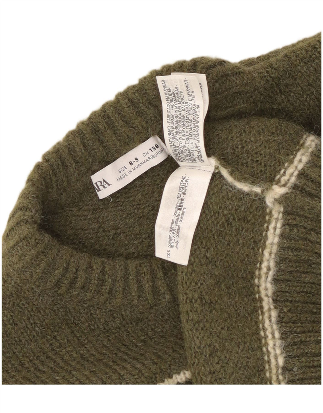 Zara Pull ras du cou pour garçon 8-9 ans Kaki Rayé Polyester