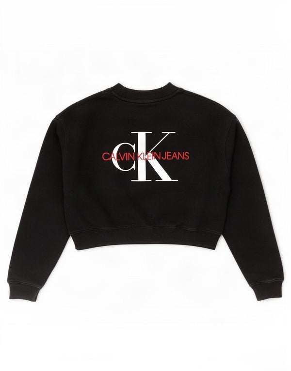 Calvin Klein Jeans Sweat-shirt court graphique pour femme UK 10 Petit Noir
