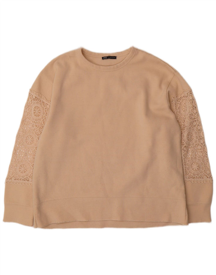 Zara Sweat-shirt surdimensionné pour femme UK 14 en coton floral beige moyen