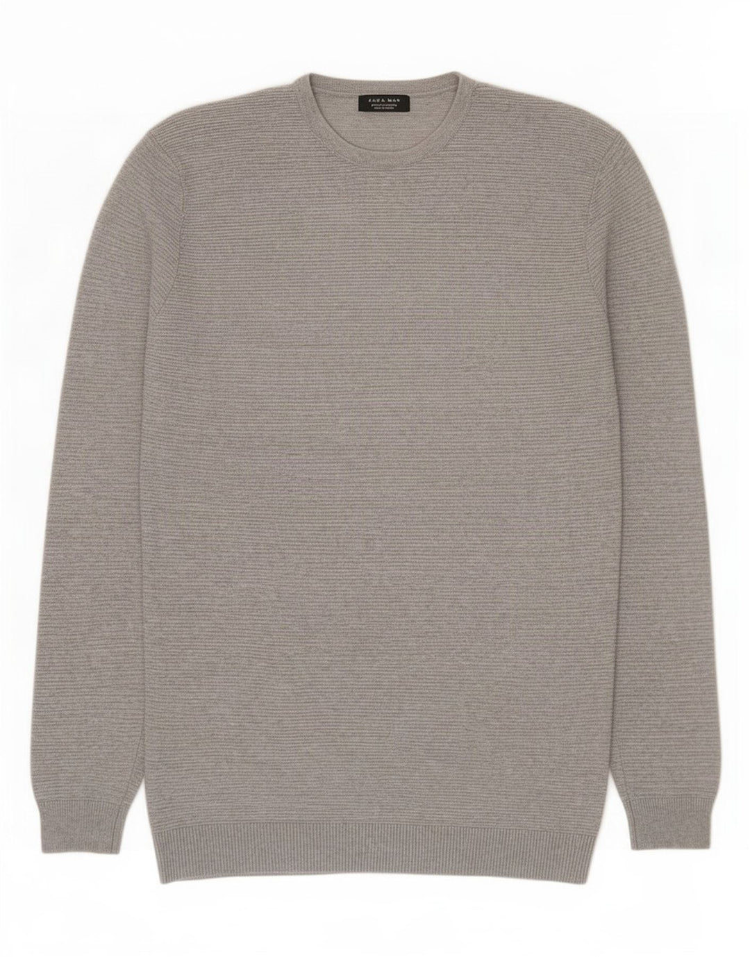 Zara Pull à col rond pour homme en coton gris Large