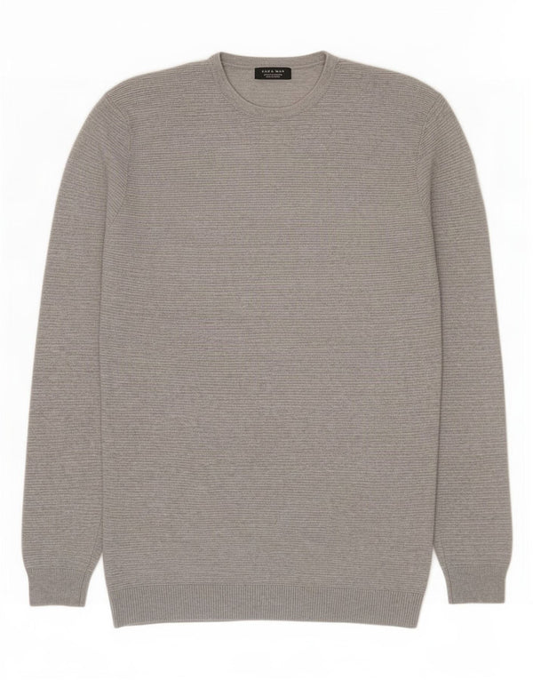Zara Pull à col rond pour homme en coton gris Large
