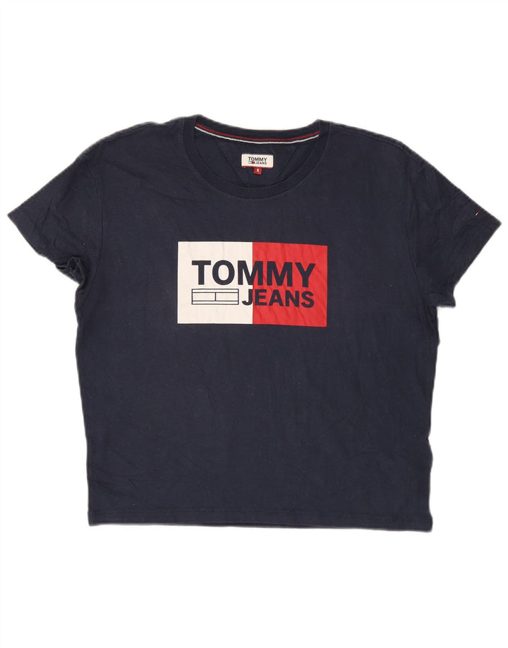 TOMMY HILFIGER T-shirt graphique surdimensionné pour femme UK 10 Small Bleu marine