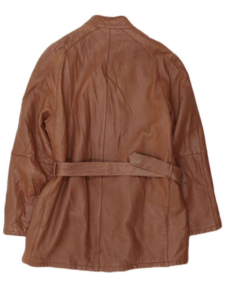 VINTAGE Womens Leather Coat IT 52 2XL Brown Leather