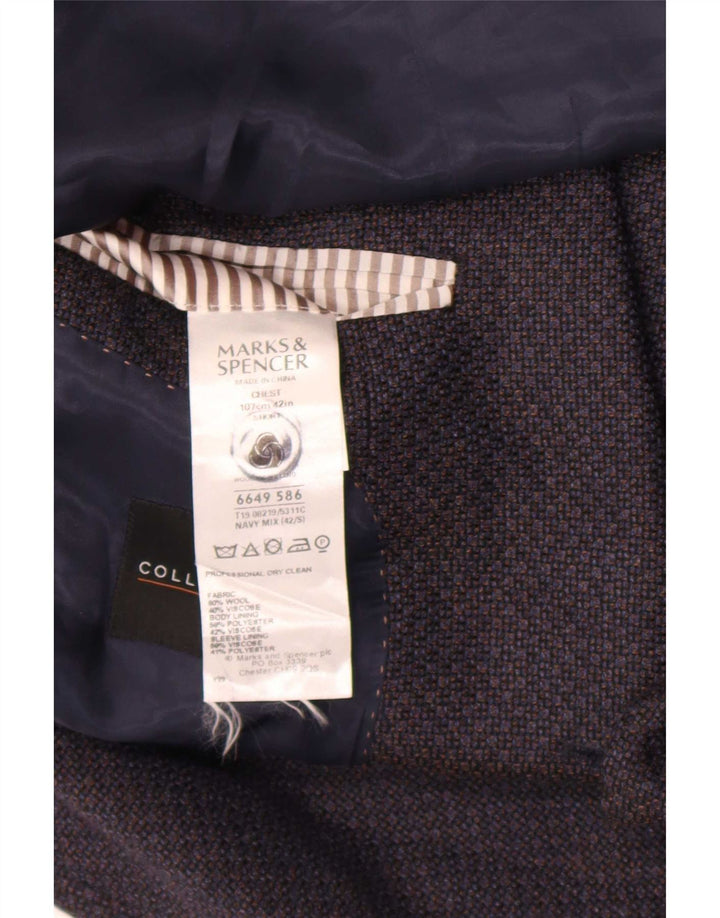 Marks & Spencer Veste blazer à 2 boutons pour homme UK 42 Large Bleu marine géométrique