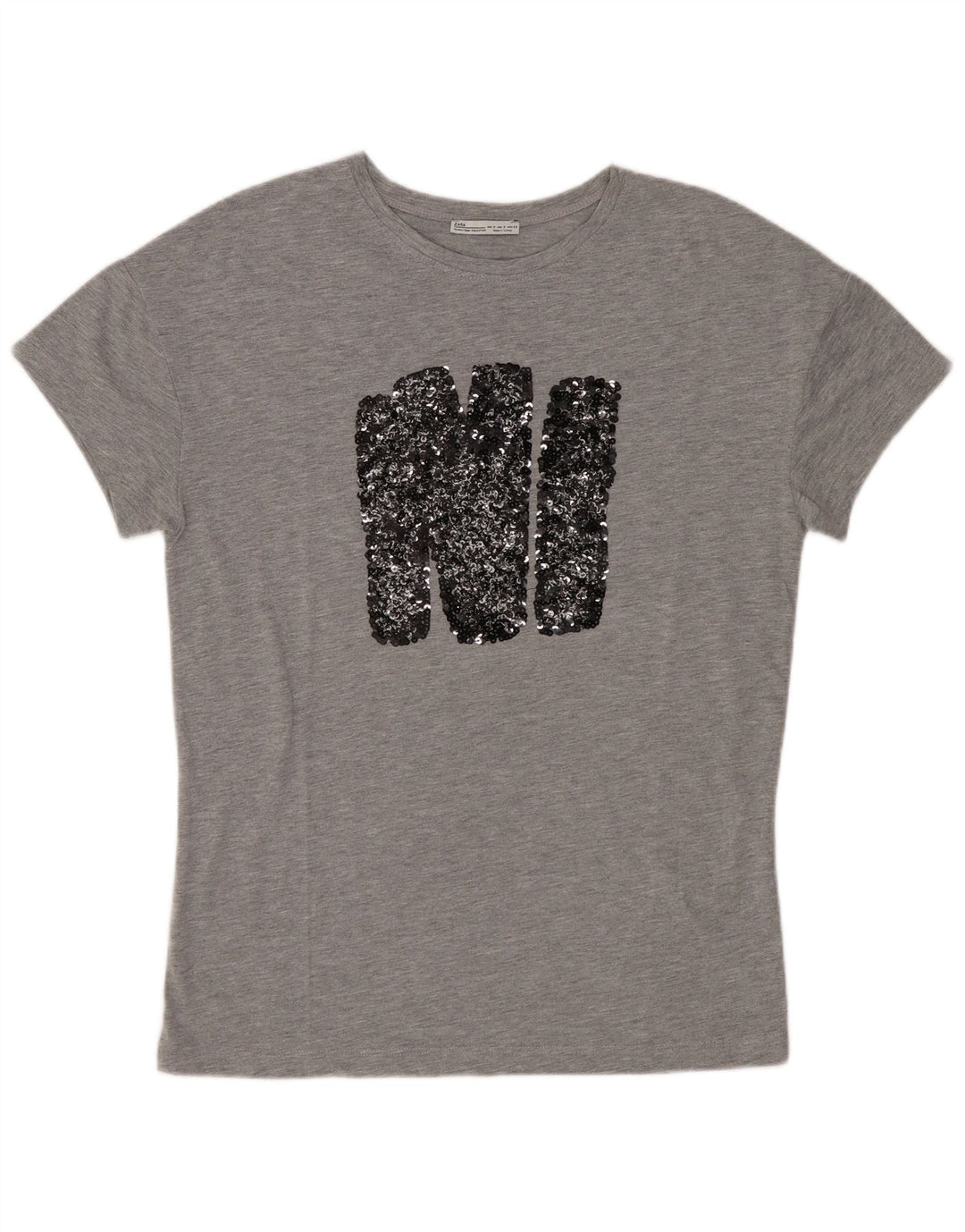 Zara Womens Graphic T-Shirt Top UK 10 Small Gris Moucheté Polyester