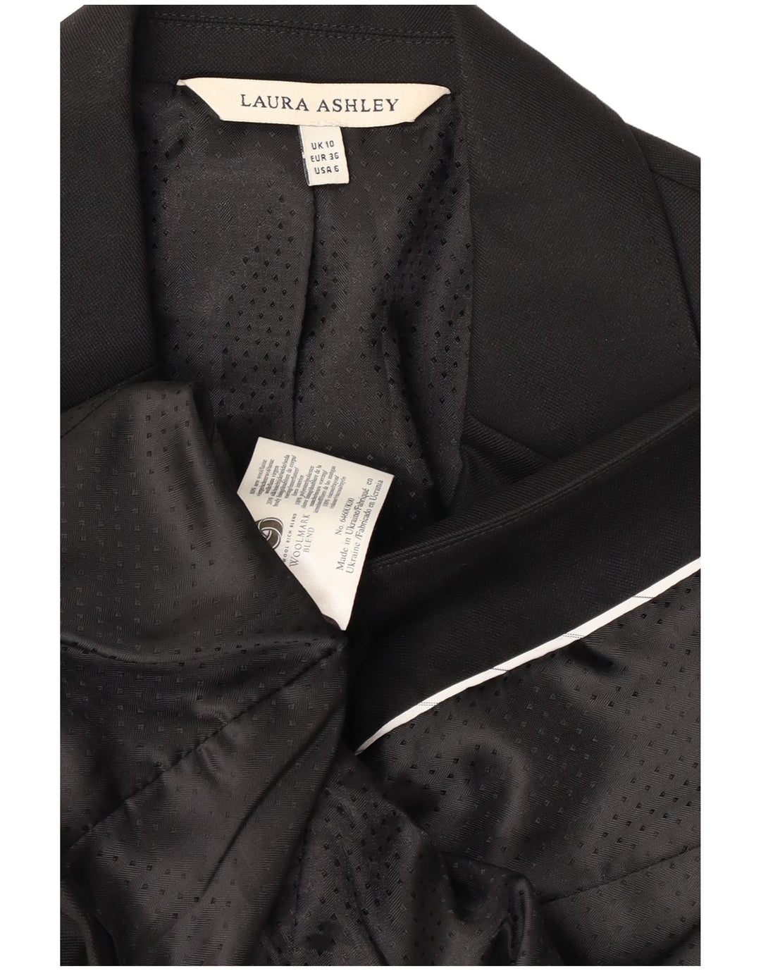 Laura Ashley Veste blazer à 1 bouton pour femme UK 10 Petite laine noire