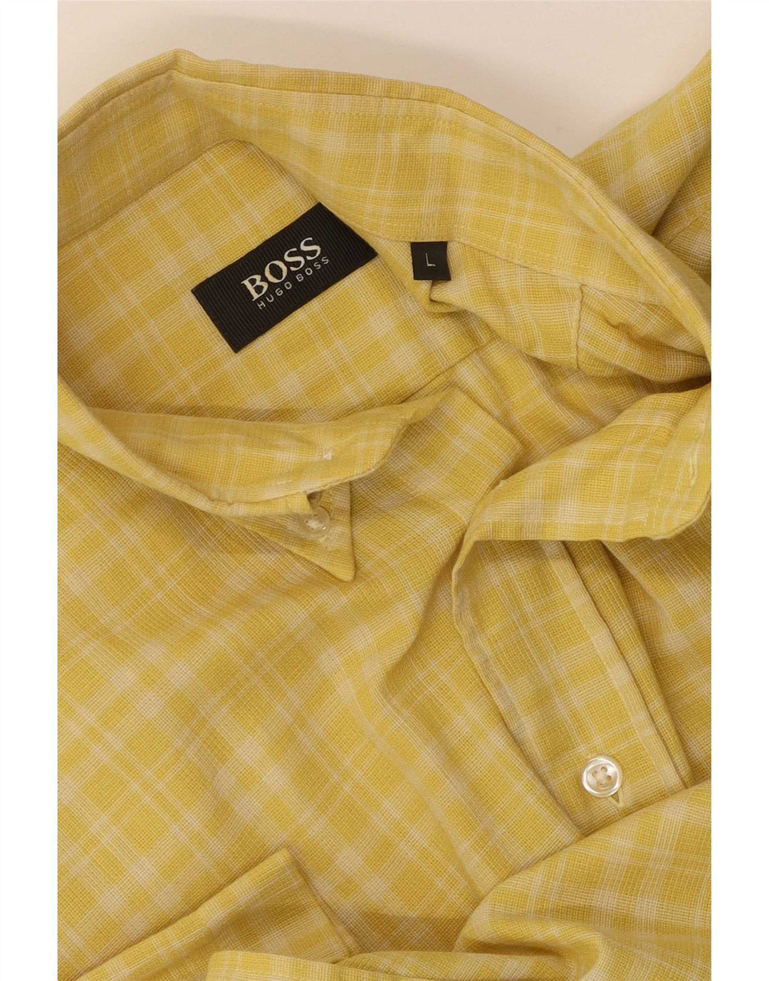 Hugo Boss Chemise à manches courtes pour hommes, grand carreaux en coton jaune