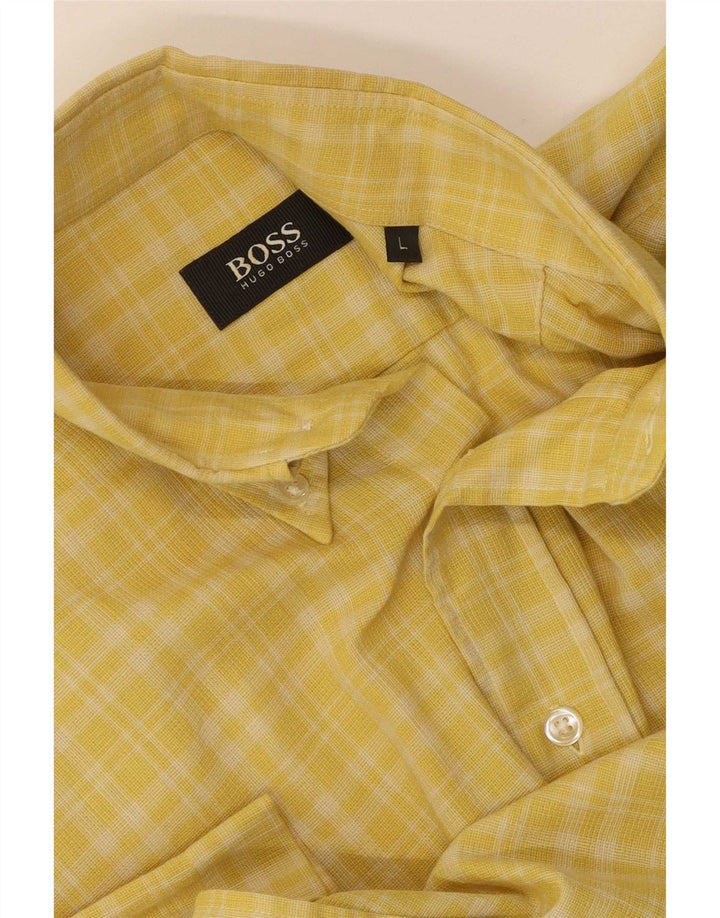 Hugo Boss Chemise à manches courtes pour hommes, grand carreaux en coton jaune