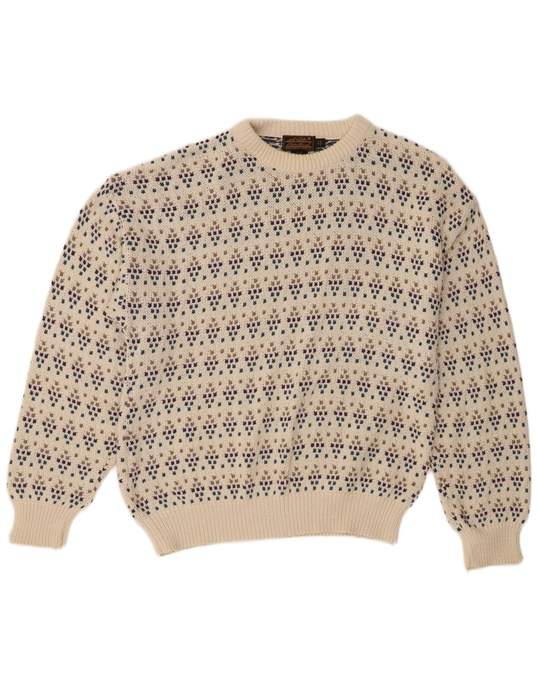 Eddie Bauer Pull à col rond pour homme en coton à pois blanc cassé