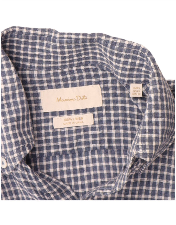 Massimo Dutti Chemise Homme Petit Carreau Bleu Lin