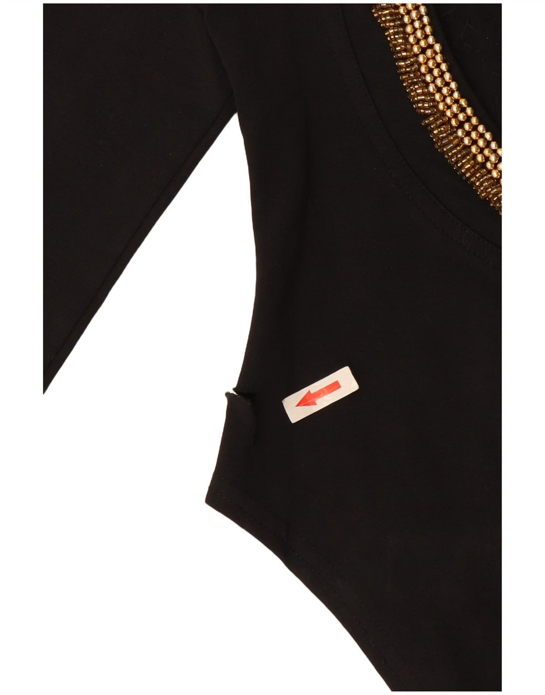 vintage Femme Manches Longues Body UK 12 Moyen Noir Coton