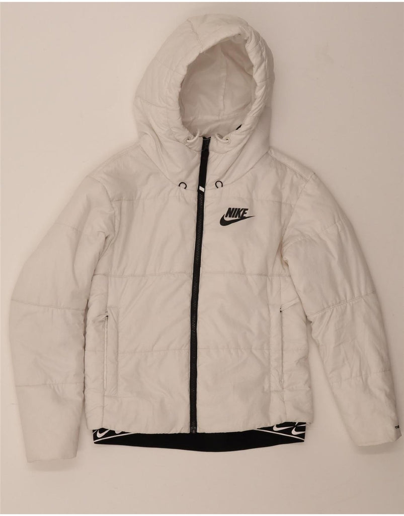 NIKE Womens Therma-Fit Hooded Padded Jacket UK 6 XS White Polyester Vintage Nike and Second-Hand Nike from Messina Hembry 