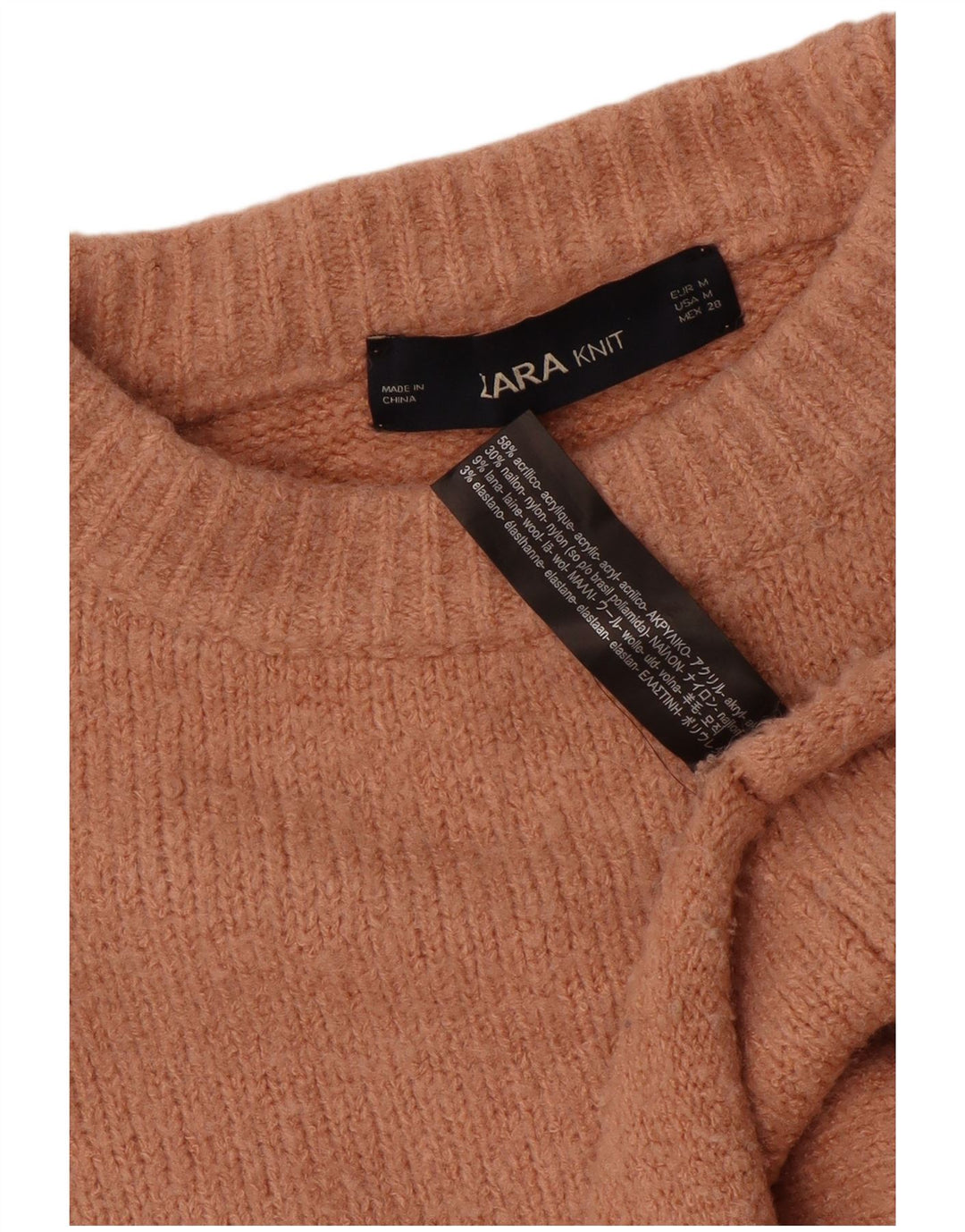 Zara Pull court surdimensionné à col rond pour femme UK 14 Marron moyen