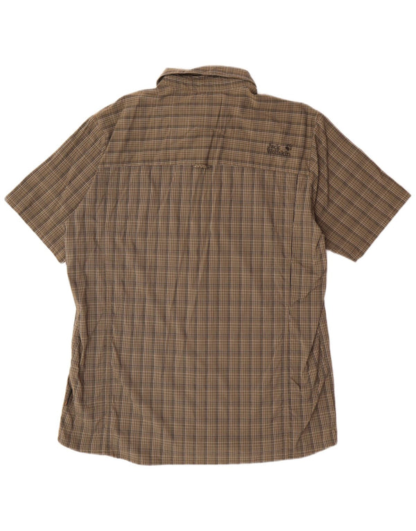 JACK WOLFSKIN Mens Short Sleeve Shirt UK 44/46 XL Khaki Check Polyamide