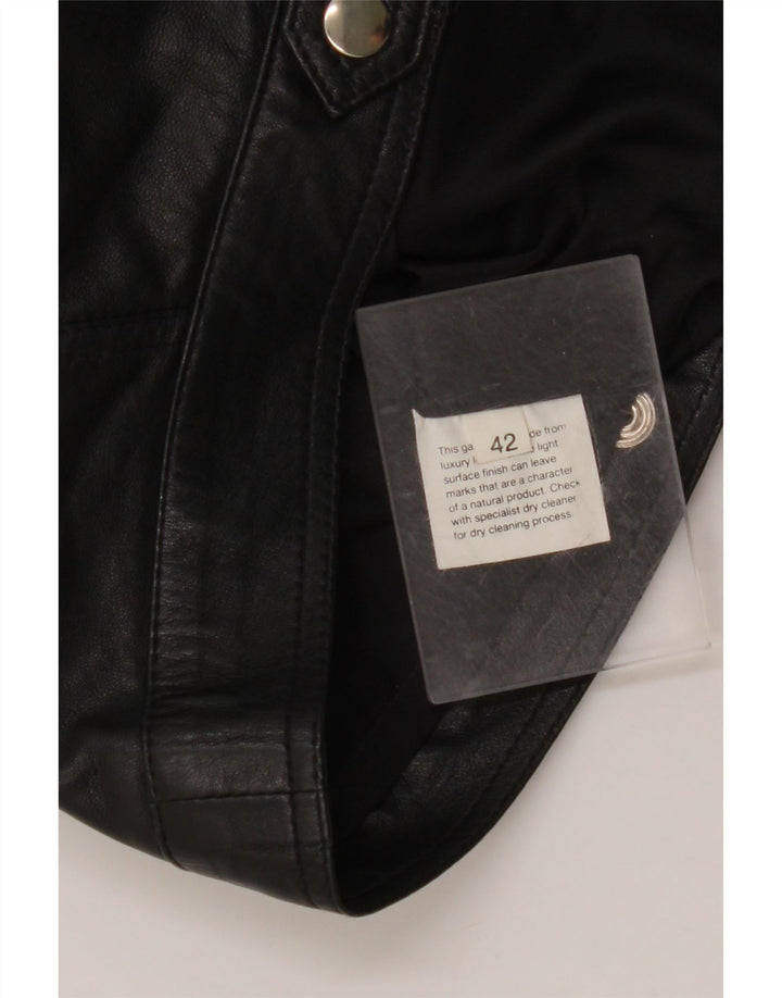 VINTAGE Mini jupe en cuir taille haute pour femme IT 42 Medium W26 Noir