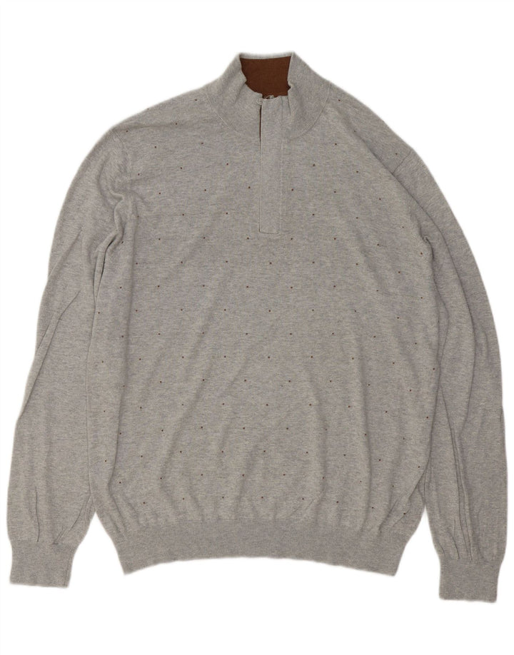 Massimo Dutti Pull col zippé pour homme 2XL Gris à pois en coton