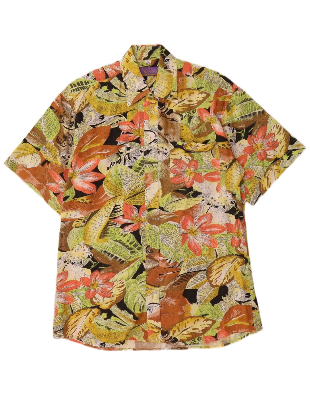 VINTAGE Chemise à manches courtes pour homme Petit motif floral multicolore