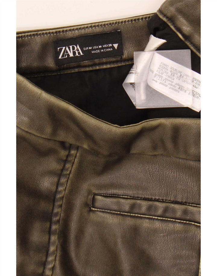 Zara Mini jupe en cuir taille basse pour femme Medium W28 Gris Polyester