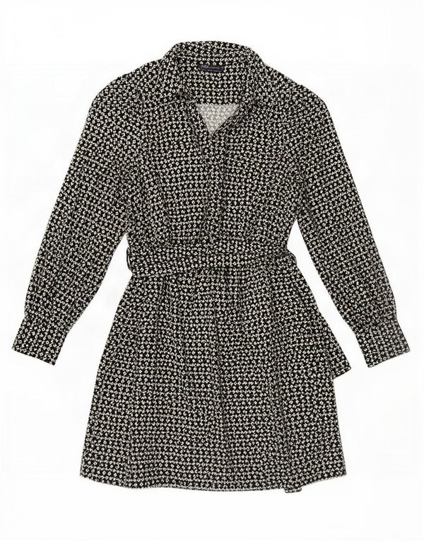 Marks & Spencer Robe trapèze à manches longues pour femme UK 10 Petit Noir Géométrique