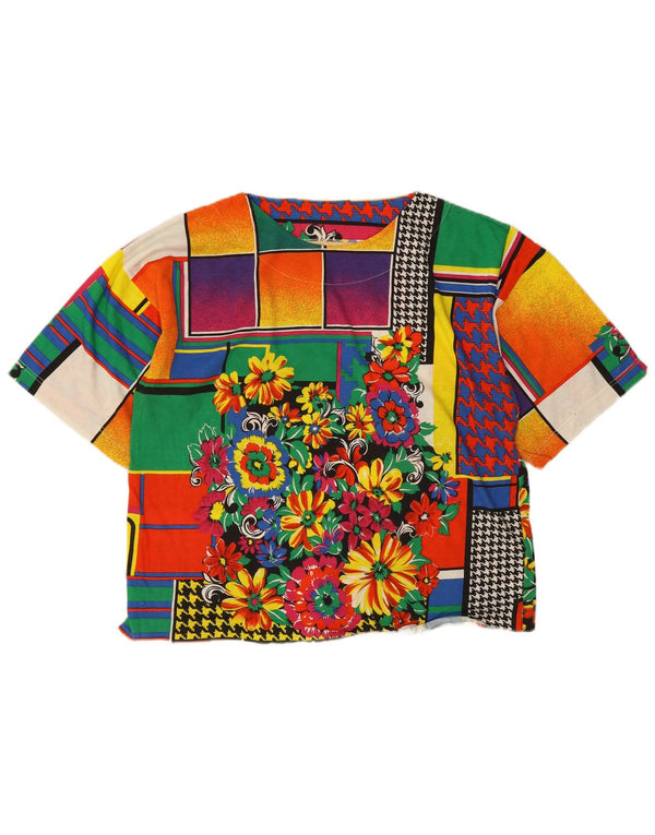 vintage Womens Graphic T-Shirt Top UK 16 Grand Floral Multicolore