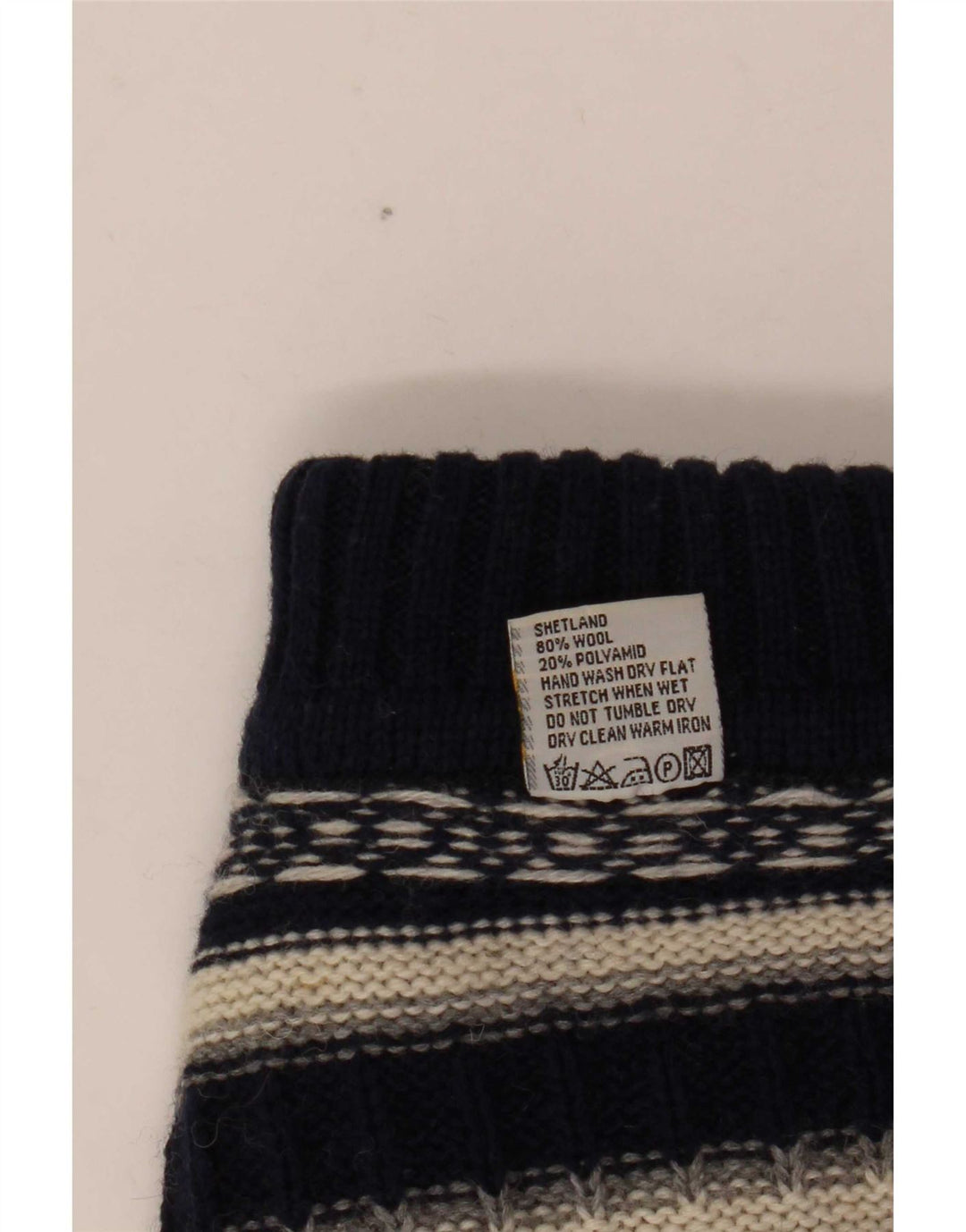 vintage Mens Roll Neck Jumper Pull Moyen Bleu Marine Rayé Laine