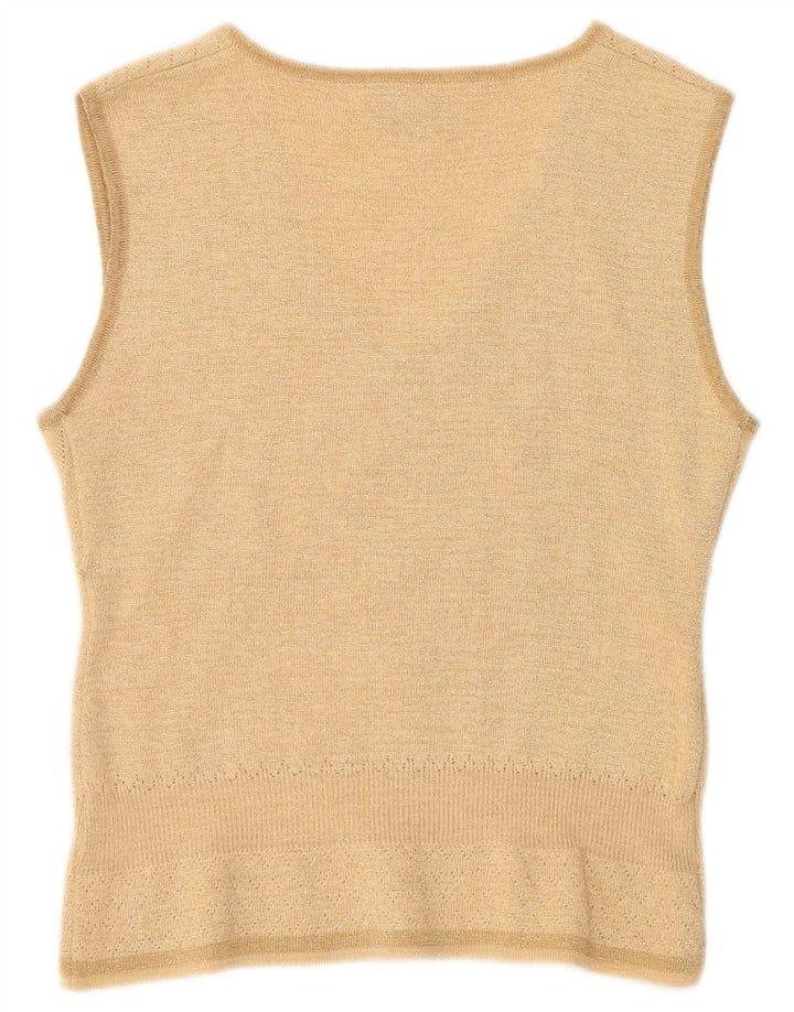 vintage Femme Gilet Débardeur IT 40/42 Petite Laine Beige