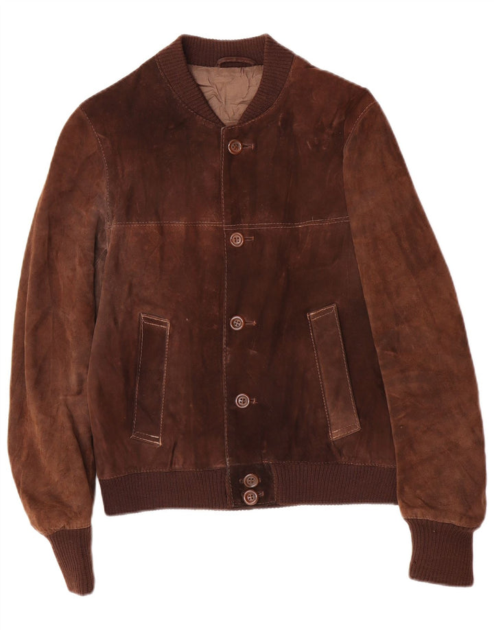 Veste Bomber En Daim Vintage Homme IT 48 Marron Moyen