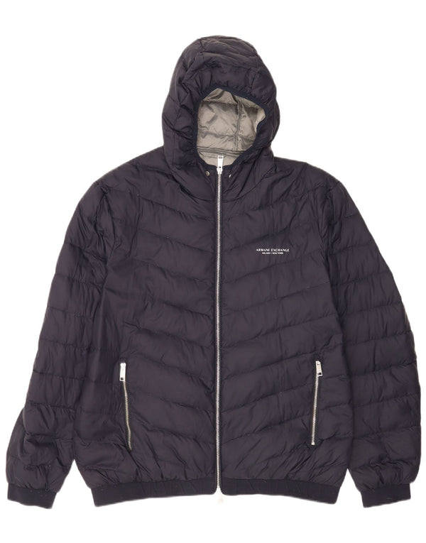 Armani Exchange Veste matelassée à capuche pour homme UK 42 XL Bleu marine Polyamide