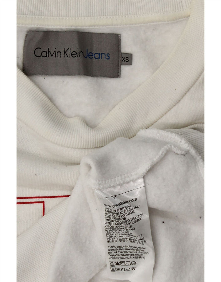 CALVIN KLEIN JEANS Sweat-shirt court graphique pour femme UK 6 XS Blanc