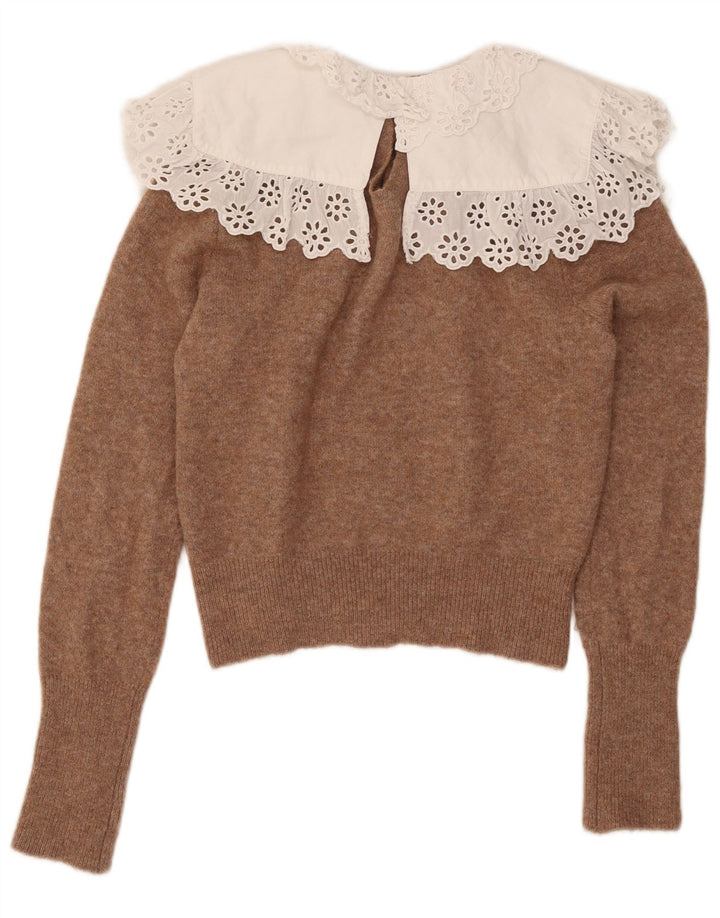 Zara Pull court à col bateau pour femme UK 14 Marron moyen Polyester