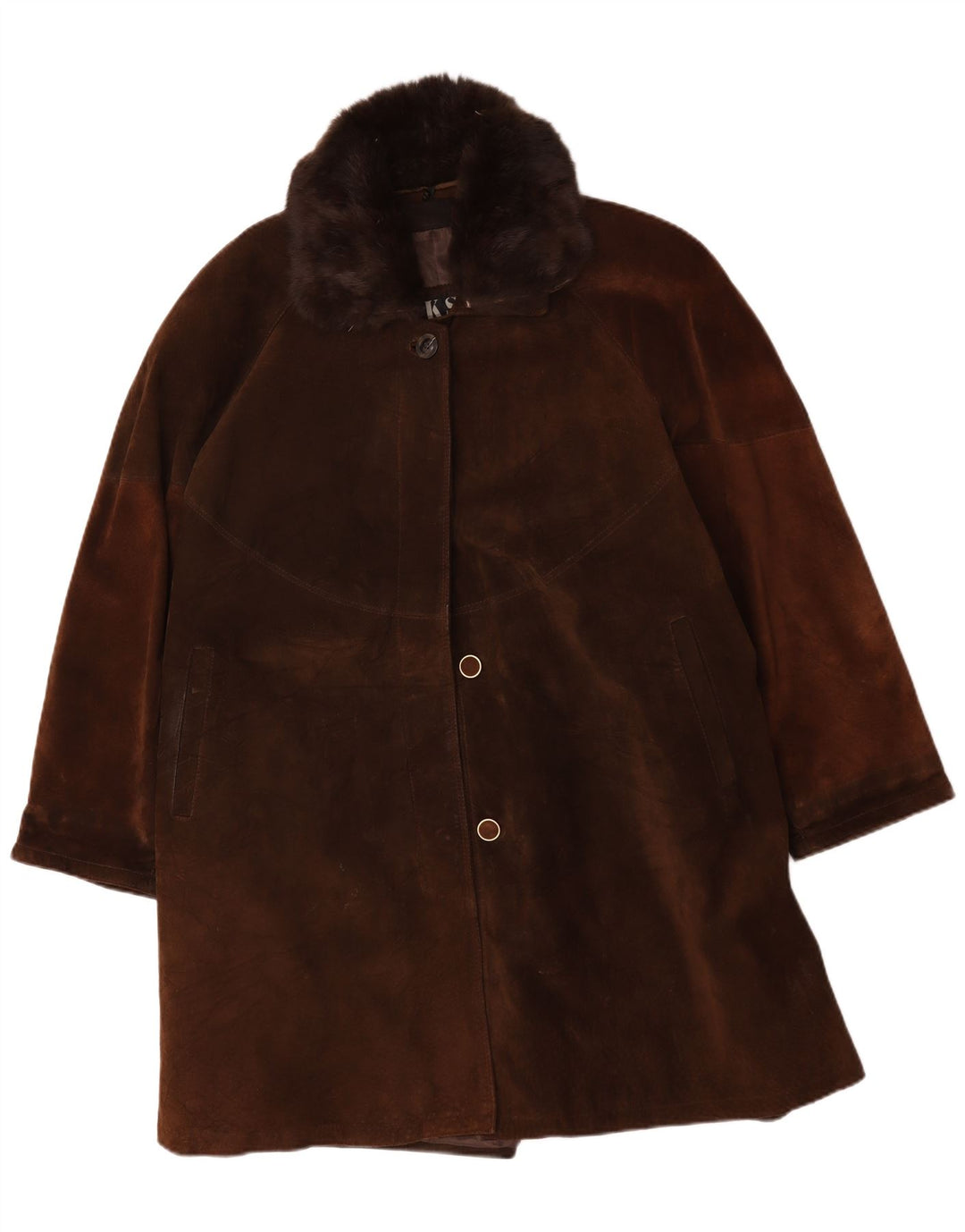 vintage Femme Suède Overcoat Oversize IT 44 Cuir Marron Moyen