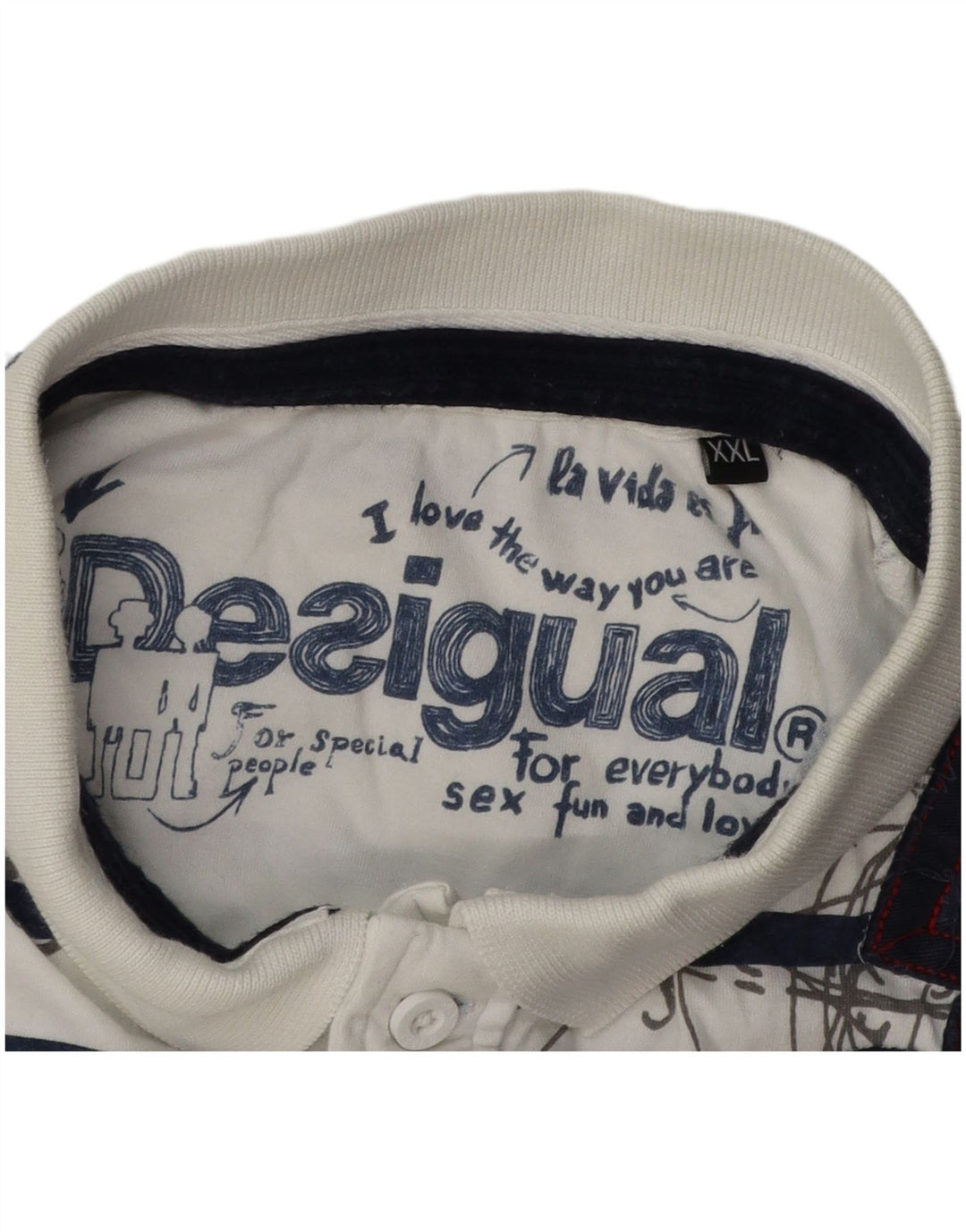 DESIGUAL Polo Graphique Homme 2XL Blanc Rayé